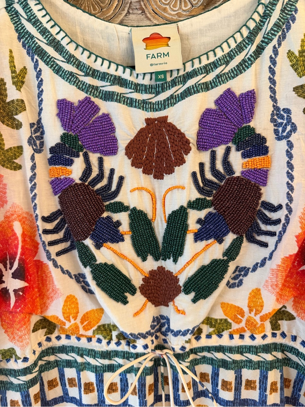 FARM Rio Cream Midi Dress with Multicolor Floral Embroidery - Picture 4 of 4